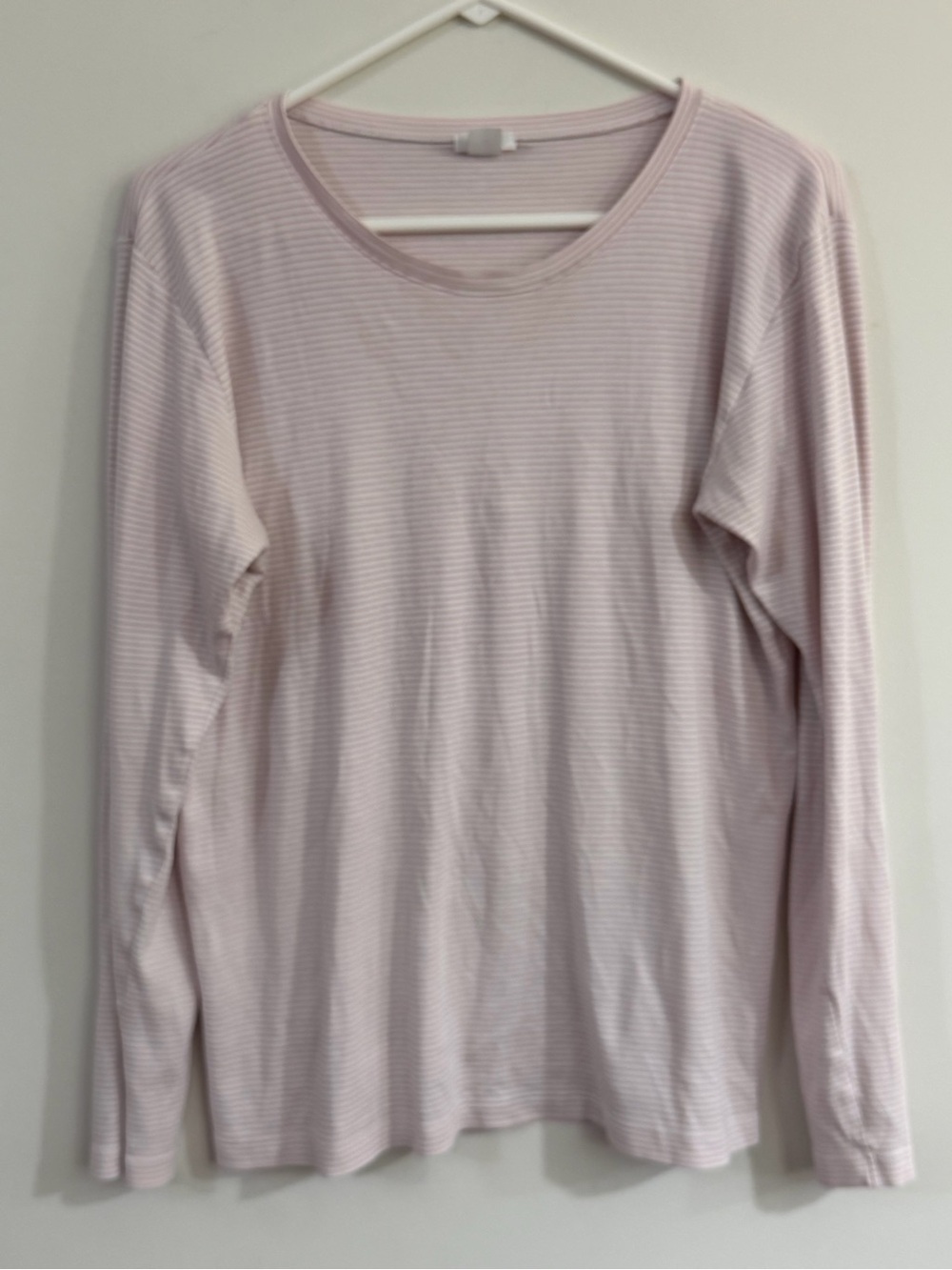 Lake Pajama Top Women Large Stripe Pima Cotton Long Sleeve Pink White Lounge